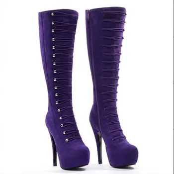 

SHOFOO shoes,Beautiful fashion women's boots, suede, about 14.5cm high heel boots, knee length boots. SIZE:34-45