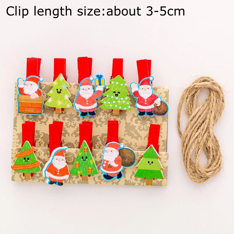 Santa Claus and tree 10 шт./компл. Рождественский деревянный зажим мини-зажим стильная футболка с изображением персонажей видеоигр Санта Клаус клип креативный с отделкой из пеньковой фото стены Школа канцелярских товаров - Цвет: Santa Claus and tree