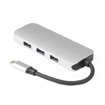 

7 in 1 Aluminium Alloy Type C Hub 4K HD SD/TF Card Reader 3 Ports USB Converter Cable Type C Hub Adapter