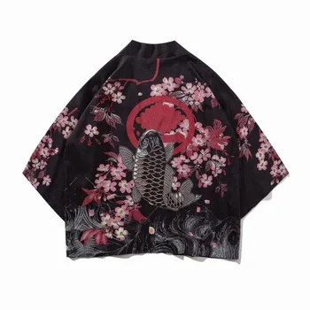 

Male Black Clothing Men Cardigan Jacket Samurai Haori Asian Clothes Yukata Japanese Traditional Satin Harajuku Kimono