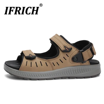 

Popular Summer Sandals For Men White Black Leather Mens Sandals Hook & Loop Man Roman sandals Designer Beach Shoe Men Size 39-48