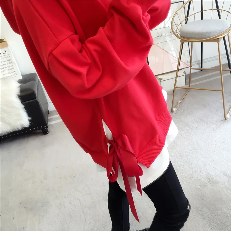 Плюс Размер Уличная sudaderas mujer негабаритных женская одежда толстовка kawaii Свободные ленты толстовки Флисовые женские F1065