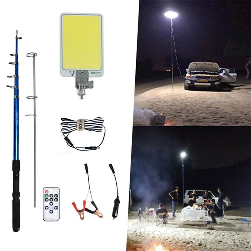 

Portable led flood light 12V 50W 4600lm cob Panel Light off road lights 4.5m telescopic rod rechargeable outdoors BBQ work light