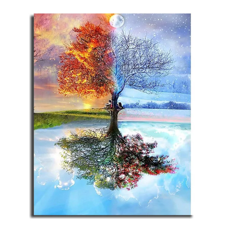 

Cross Border a Generation of Fat Digital Oil Painting Wholesale Four Seasons Tree Landscape Painting 4050 Amazon Wish AliExpress