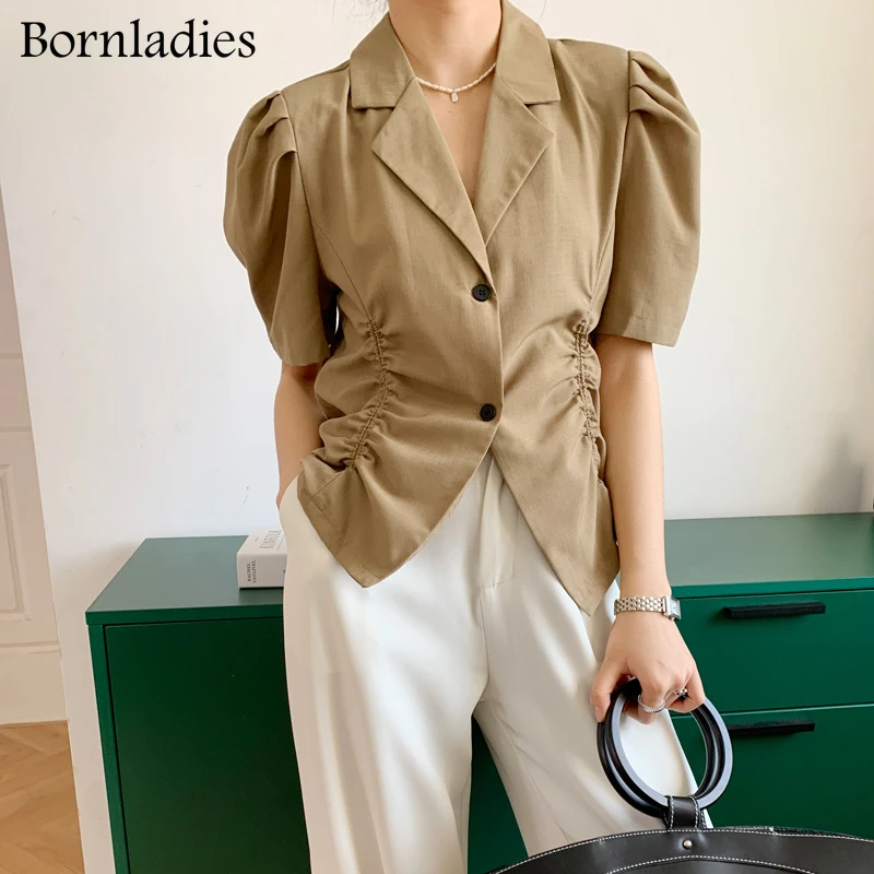 Borndamas camisas manga abombada para mujer, blusas elegantes una sola hilera de botones, ajustadas a la cintura, blusas 2021|Camisa| - AliExpress