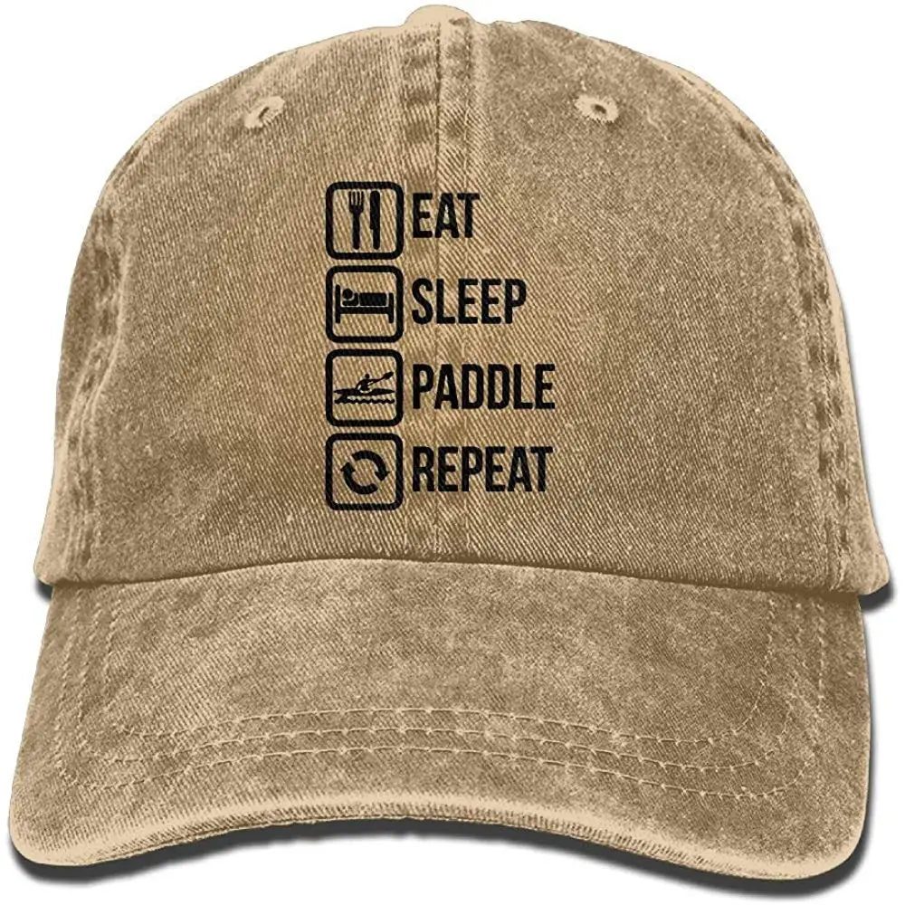 Eat Sleep каяк Повтор Мужская Женская промытая джинсовая бейсболка Регулируемая задняя застежка Кепка для водителя грузовика