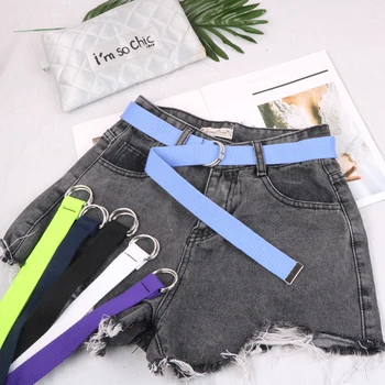 

Harajuku Casual D Ring Design Buckle Belt Zipper All-match Ultra Long Canvas Belt Lovers Brief Solid Color Long Belt 110cm Long