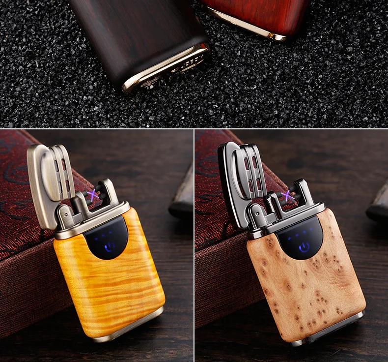 Красная древесина с металлическим USB Зажигалка Водонепроницаемая перезаряжаемая плазменная Зажигалка для наружного кемпинга Спортивная Зажигалка для сигарет
