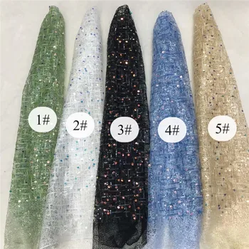 

2020 green Embroidery African Mesh Lace Fabrics Sequins Lace Fabrics Flower Pattern Sequence Laces Fabric for Nigerian Net Lace