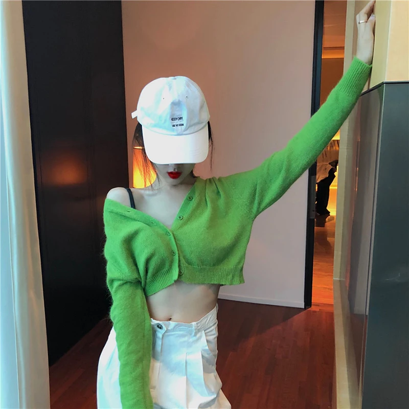 Корейский стиль зеленый сплошной цвет тонкий v-образный вырез трикотажные свитера Кардиган женский солнцезащитный длинный рукав топы женские(R1274