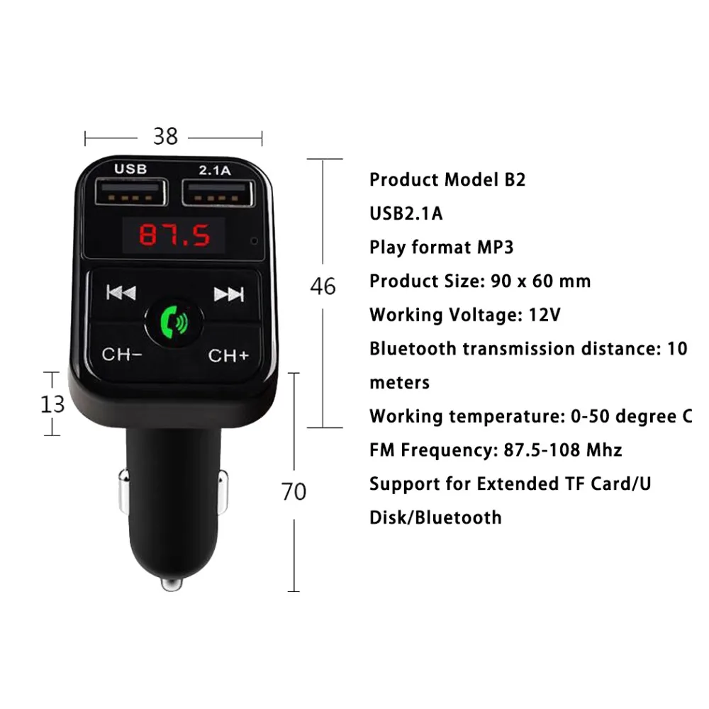 Bluetooth 5,0 Handsfree автомобильный комплект fm-передатчик Быстрый двойной USB зарядное устройство ЖК цифровой вольтметр TF карта U диск AUX плеер