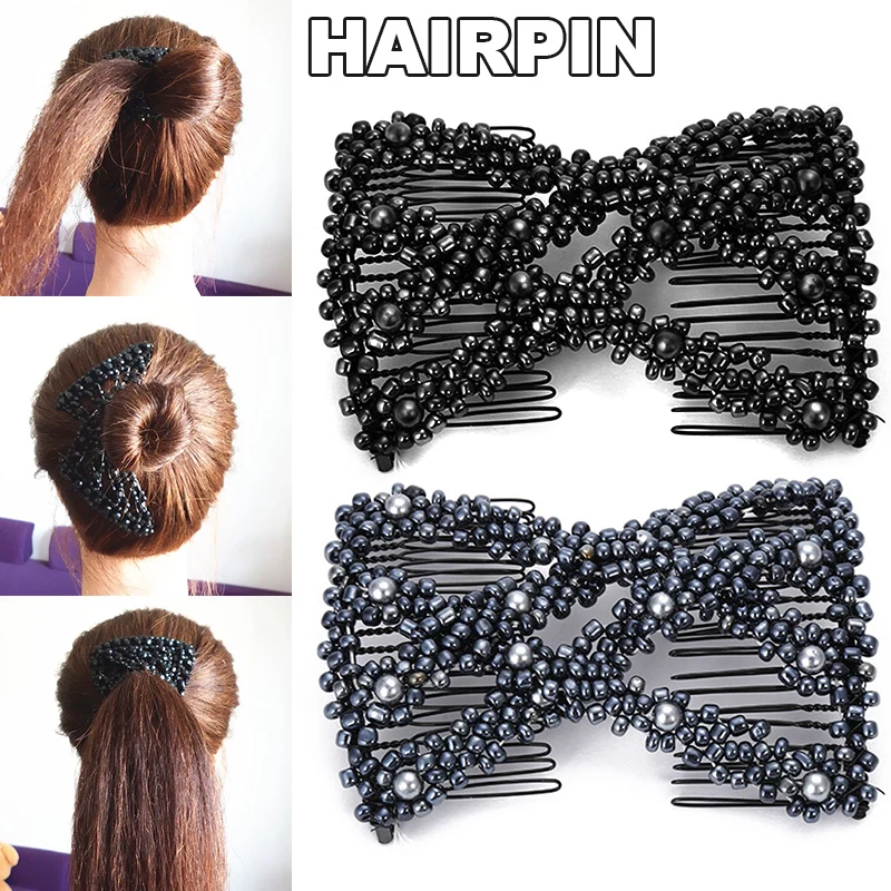 

Double Row Combs Magic Twist Elastic Beads Hair Side Combs Pearl Hairpin Stretcher Hairstyle Clip Hair Accessories For Women