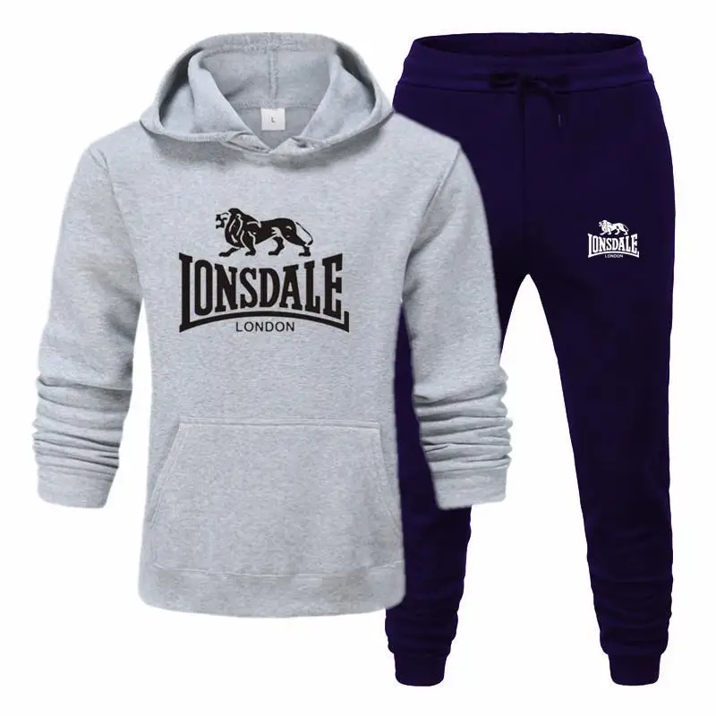 Модные мужские толстовки с принтом LONSDALE, костюмы, фирменный спортивный костюм, мужские толстовки в стиле хип-хоп+ спортивные штаны, осенне-зимний флисовый пуловер с капюшоном