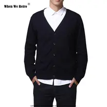 Когда мы ретро мужские кардиганы на пуговицах, Свитера, новинка, повседневный мужской однотонный пуловер с v-образным вырезом, толстый свитер, верхняя одежда, QY0622