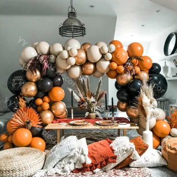 

Global Retro Autumn Color Theme New Year Balloon Decoration Wedding Layout Orange Balloon Chain Halloween Background Wall Decor