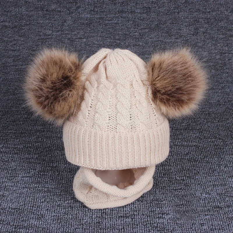 YELITE Chapeu do bebê inverno pompon cachecol criandas Chapeu de malha bonito bonque para meninas meninos casual cor sólida menina - Цвет: Beige 1