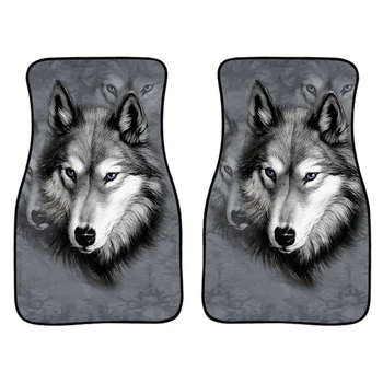 

Car floor mats universal floor mat waterproof Starry wolf print Customizable 2PCS