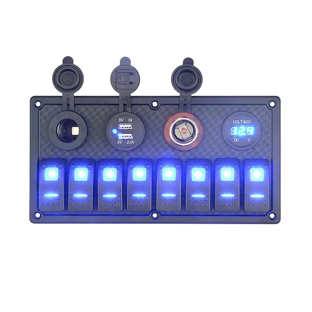 

Waterproof Car / RV / Ship Caravan Motorhome Auto 5Pin 8-Band Switchs Combination Panel Switch with Blue LED Light