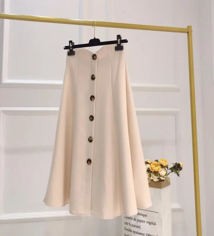 Женская юбка осень зима английский стиль Высокая талия шерстяная юбка длинная трапециевидная юбка - Цвет: Бежевый