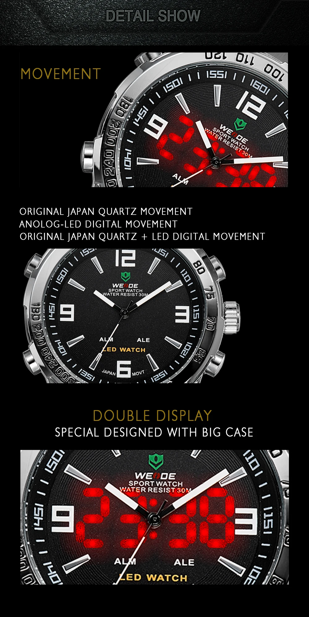 WEIDE мужские часы Relojes Para Hombre роскошные брендовые подарки для мужчин двойной дисплей наручные часы из нержавеющей стали ремешок часы WH1009