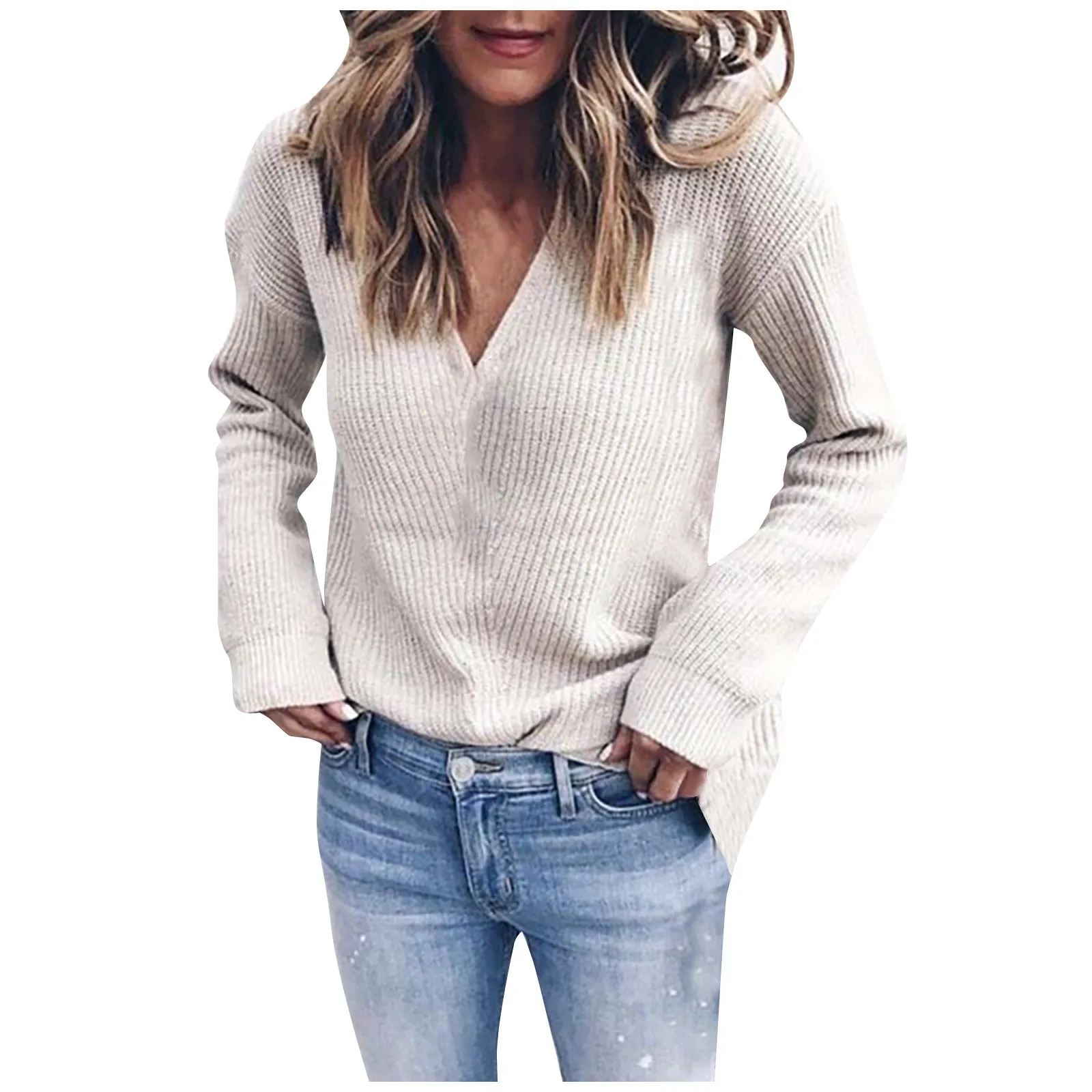 Women's Hoodie Casual Slim Fit Long Sleeve V-neck Knitted Sweater Tops Casual Bottoming Sweaters Female Elastic Cotton Tops 2
