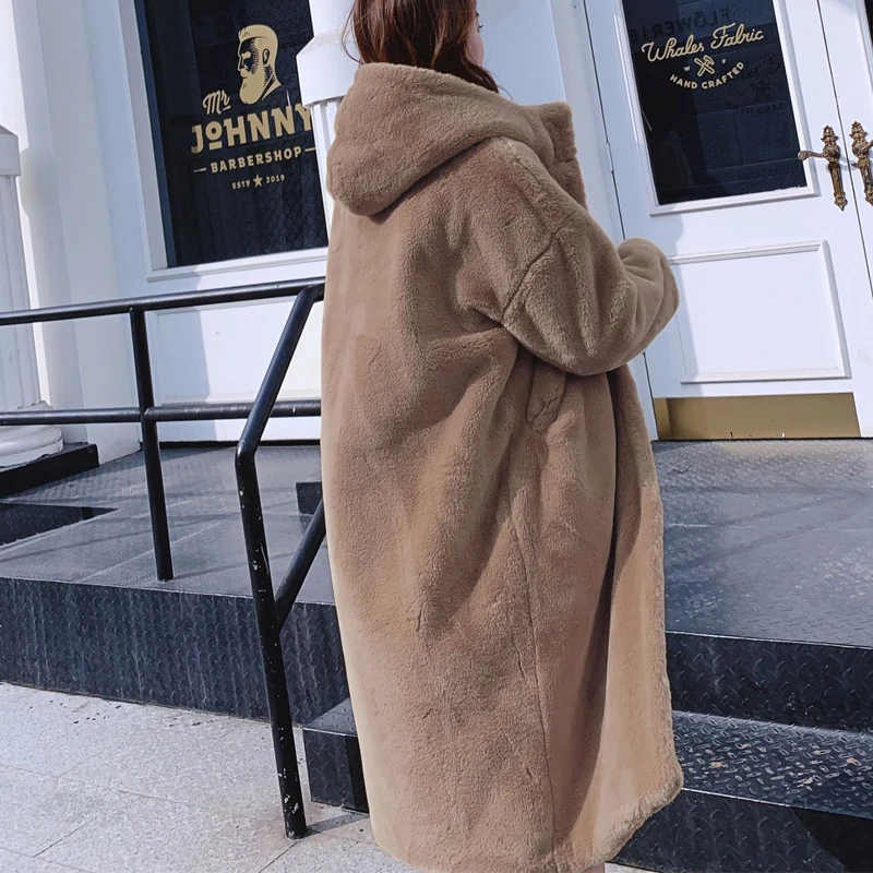 Высококачественное осенне-зимнее женское толстое теплое пальто из искусственного меха длинное пальто с капюшоном Повседневная Свободная плюшевая куртка женская верхняя одежда 5 цветов - Цвет: Khaki