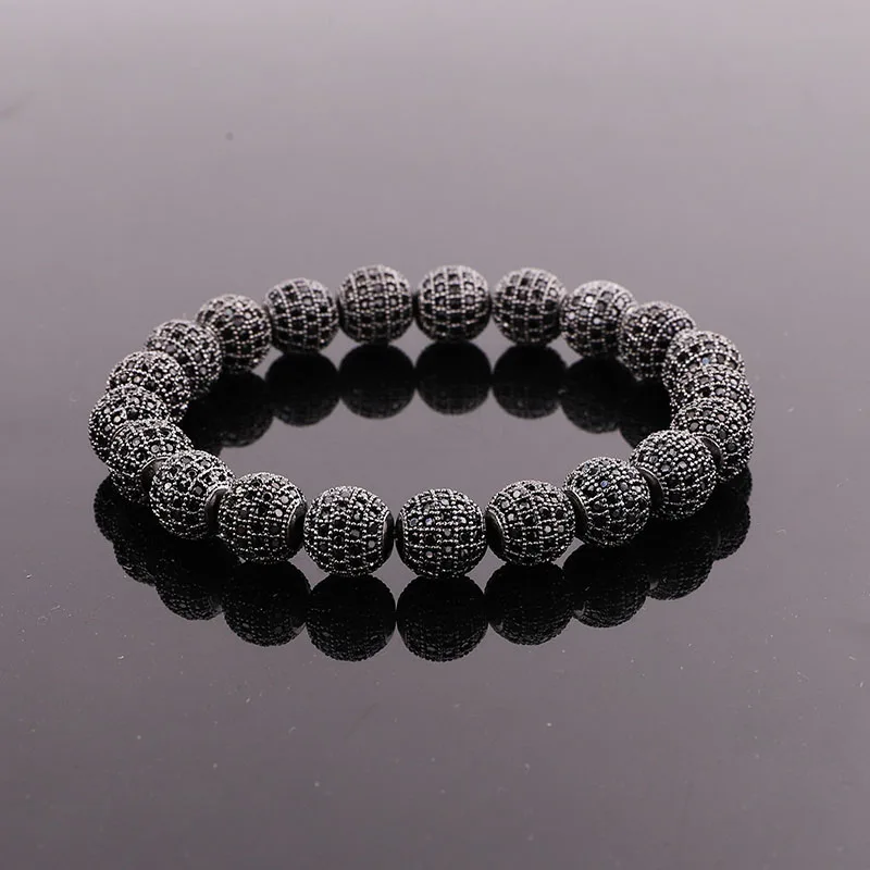 Punk Style Men Women Bracelet 10MM CZ Pave Ball Luxury Elastic Bracelet Men Women Jewelry Gift - Image 2