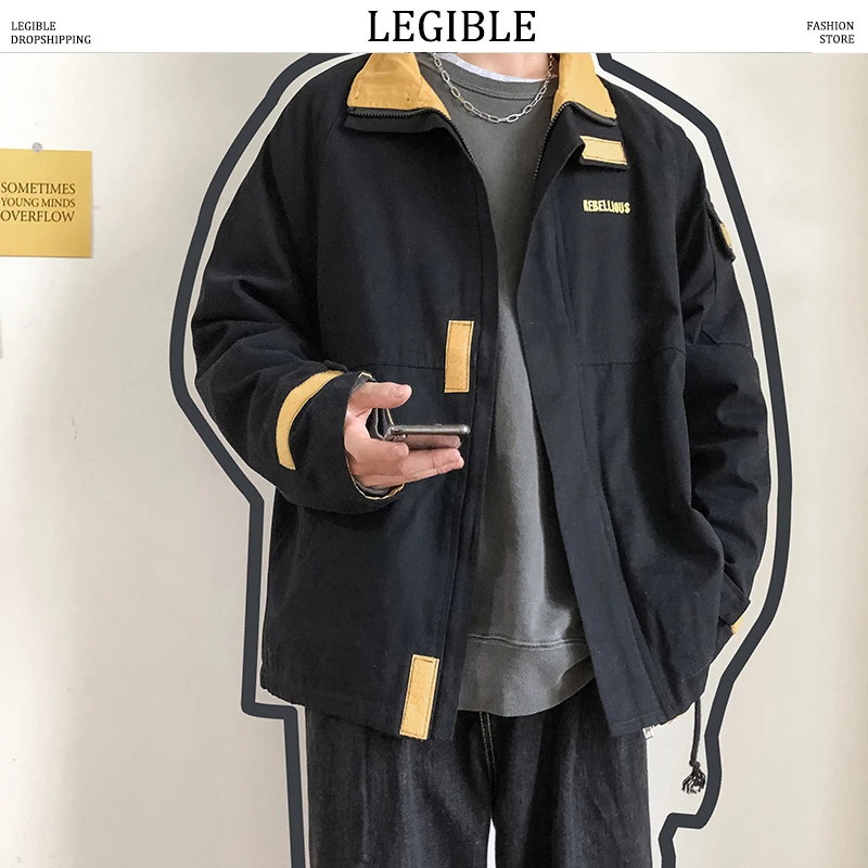 LEGIBLE, новинка, однотонные мужские куртки Harajuku на молнии, мужские осенние ветровки, Корейская повседневная куртка