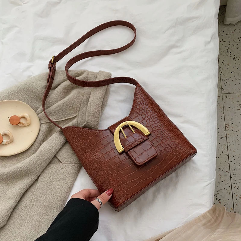 Винтажная сумка-мешок из искусственной кожи для женщин маленькая однотонная сумка через плечо женская сумка через плечо - Цвет: Brown
