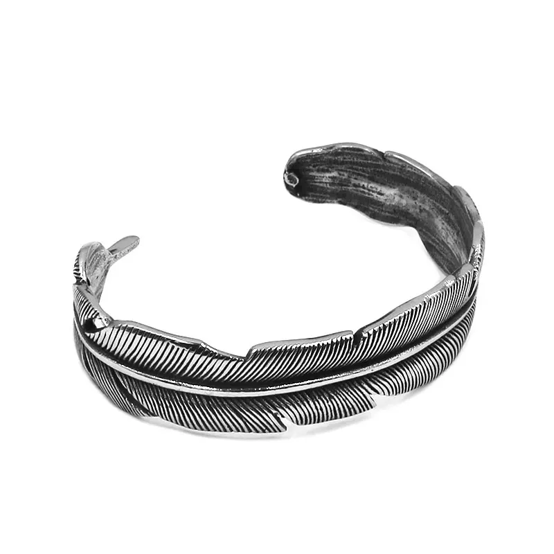 Vintage Ghost Skull Bones Biker Cuff Bracelet Stainless Steel Jewelry Gothic Feather Wing Norse Viking Wolf Men Bangle SJB0362A 5