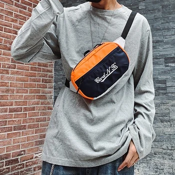 

CGYGP Patchwork Color Waist Bag Women Nylon Fashion Letter Fanny Pack Practical Zippered Outer Pocket Crossbody Chest Bags