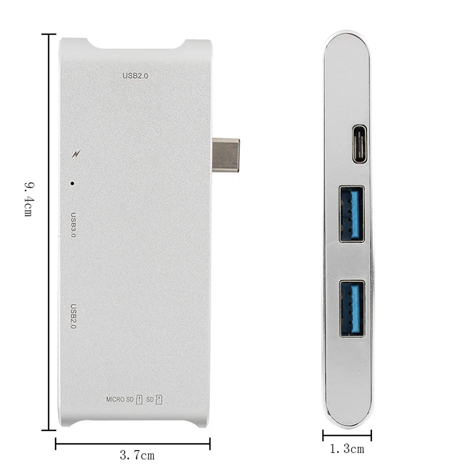 BKSCY Тип C концентратор Usb C к HDMI 4K адаптер SD TF кард-ридер USB 3,0 концентратор type C зарядный концентратор для MacBook Pro huawei P20 USB C концентратор - Цвет: 6 in1 hub silver