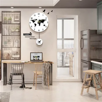 

silent pendulum 12inch world map wall clock modern design quartz swing hanging clock home decoration art wall watch