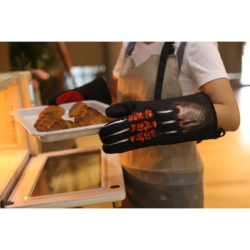 

1 pair Non-slip silicone super long thick cotton insulated microwave oven anti-scalding oven special baking gloves Wolverine