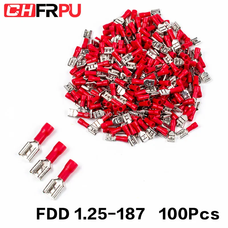 100 шт. 4,8 мм 22-16AWG FDFD/FDD/MDD1.25-187 Женский Мужской изолированный Электрический обжим терминал для 0,5-1,5 мм2 Кабельный разъем