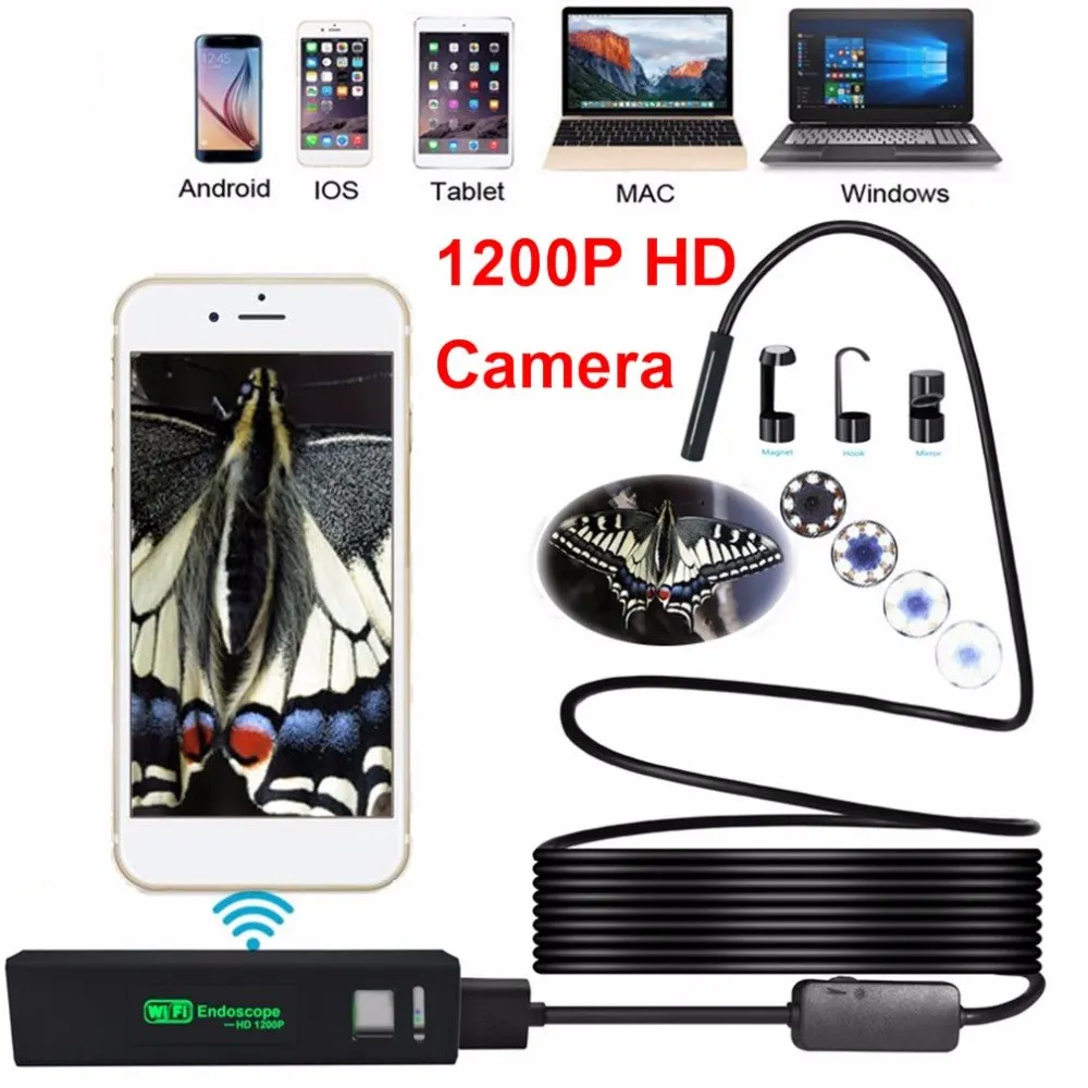 

8LED 3.5M Soft Hard Flexible Snake USB WIFI Android IOS Endoscope Camera 1200P HD 8mm IP68 Waterproof Pipe Inspection Camera