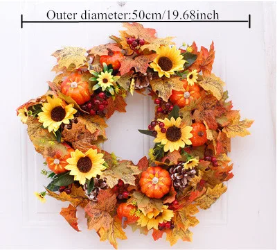 Outer diameter 50cm Осенняя имитация тыквы/хлопка/сосны конус гирлянда Рождество День благодарения домашняя дверь Настенный декор поддельная гирлянда - Цвет: Outer diameter 50cm