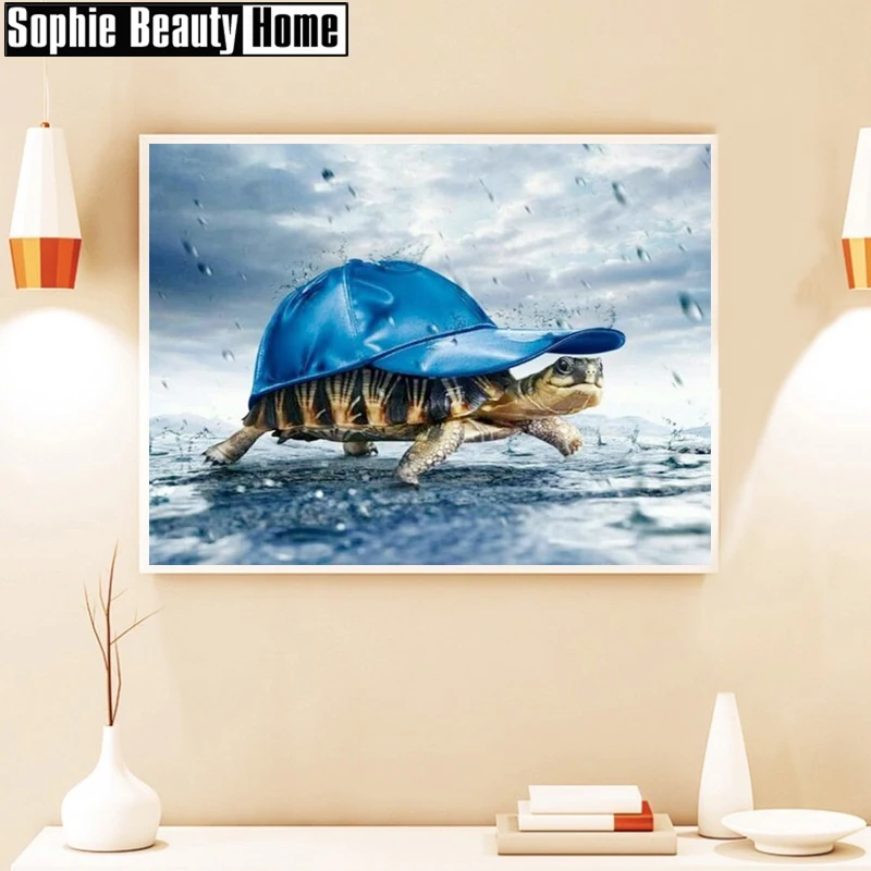 

Diamond Embroidery Animal Tortoise and Hat Mosaic Crystal 5D Cross Stitch Full Drill Diamond Painting DIY Sticker Pattern 198029