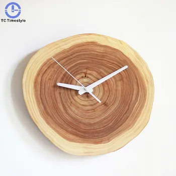 

Simple Wall Clock Solid Wood Ring Time Trace Mute Modern Design Nordic Wooden Quartz Living Room American-style Decoration