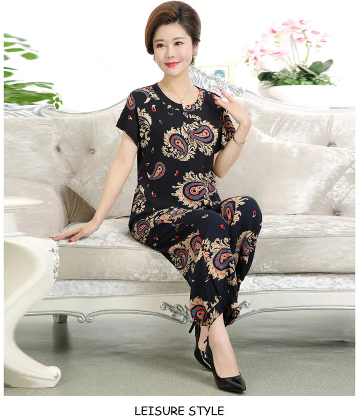 blazer and pants set Middle-aged and Elderly Women's Sets Spring Summer Short Sleeve T-shirt & Trousers 2 Pcs  Pants Suits Mom Elegant Home Service cute two piece sets