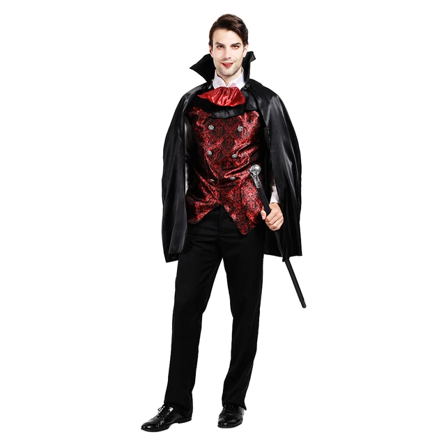 Fantasia de Halloween Masculina Adulto Vampiro de Luxo Com Capa e
