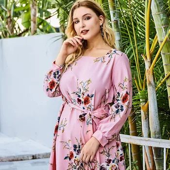 

Womens Fashion Plus Size Casual Print Butterfly Sleeve High Waist Dress motion fashion Leisure Solid color style Work clothes