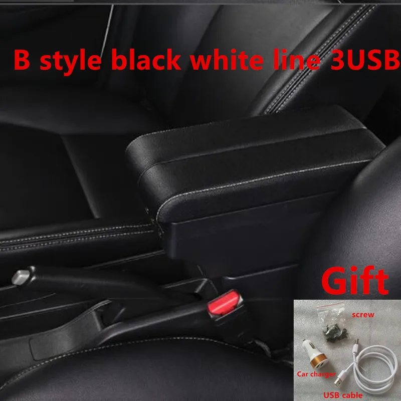 B black white line For Nissan Note armrest box USB Charging heighten Double layer - Название цвета: B black white line
