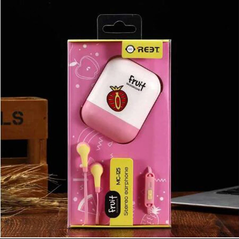 Pink 1 Наушники с милыми мультяшными фруктовыми грушами, 3,5 мм, музыкальные затычки с микрофоном, с коробкой для хранения для Xiaomi iphone, MP3, подарок для девочек - Цвет: Pink 1