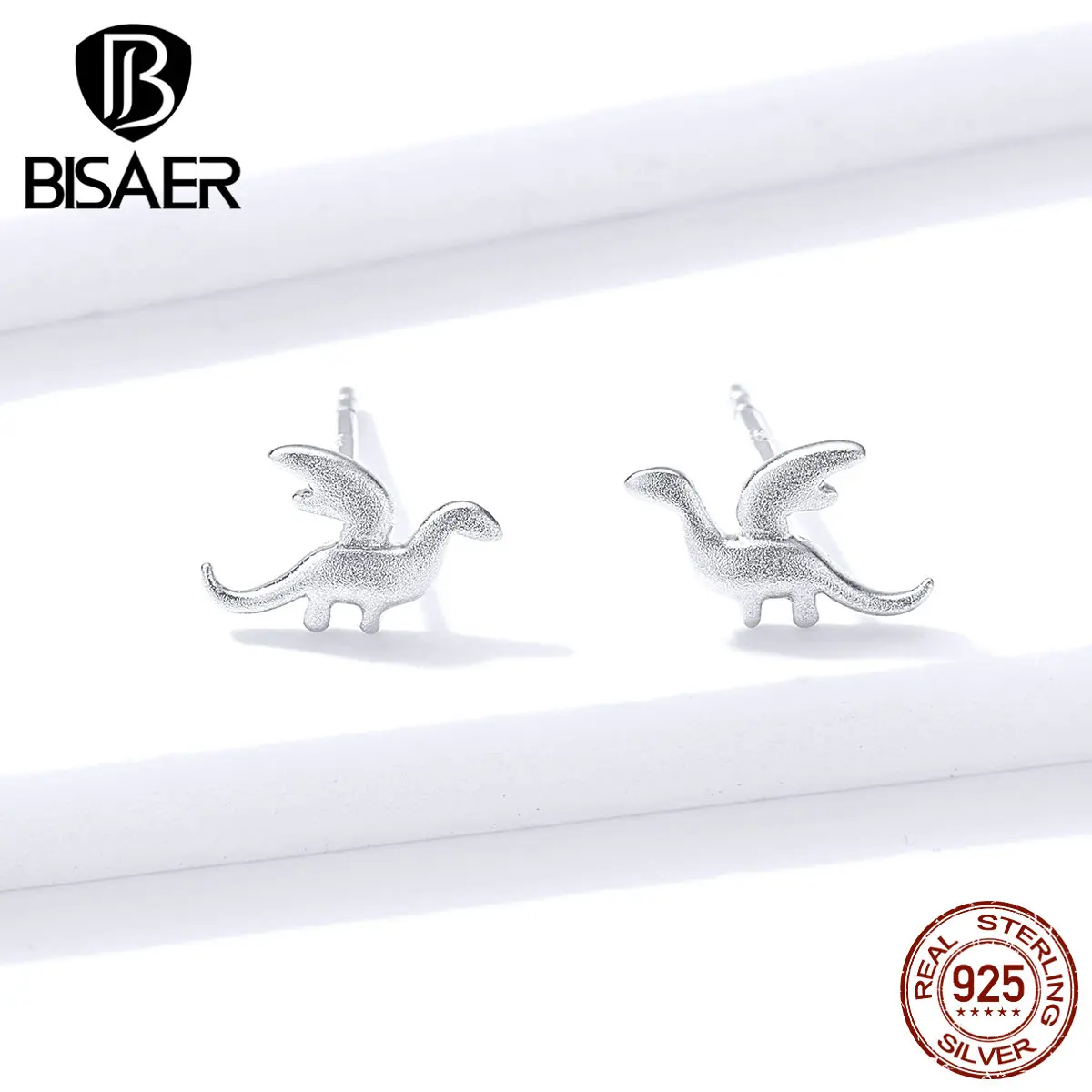 Серьги с динозаврами BISAER горячая Распродажа 925 пробы серебряные маленькие серьги-гвоздики с животными для женщин серебряные ювелирные изделия EFE301
