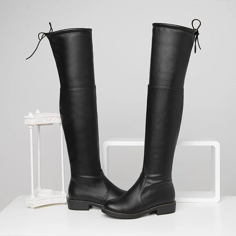 Black with lace Лидер продаж; Модные женские высокие сапоги В рыцарском стиле из искусственной кожи; пикантные Высокие Сапоги выше колена; женские сапоги; большие размеры 34-43 - Цвет: Black with lace