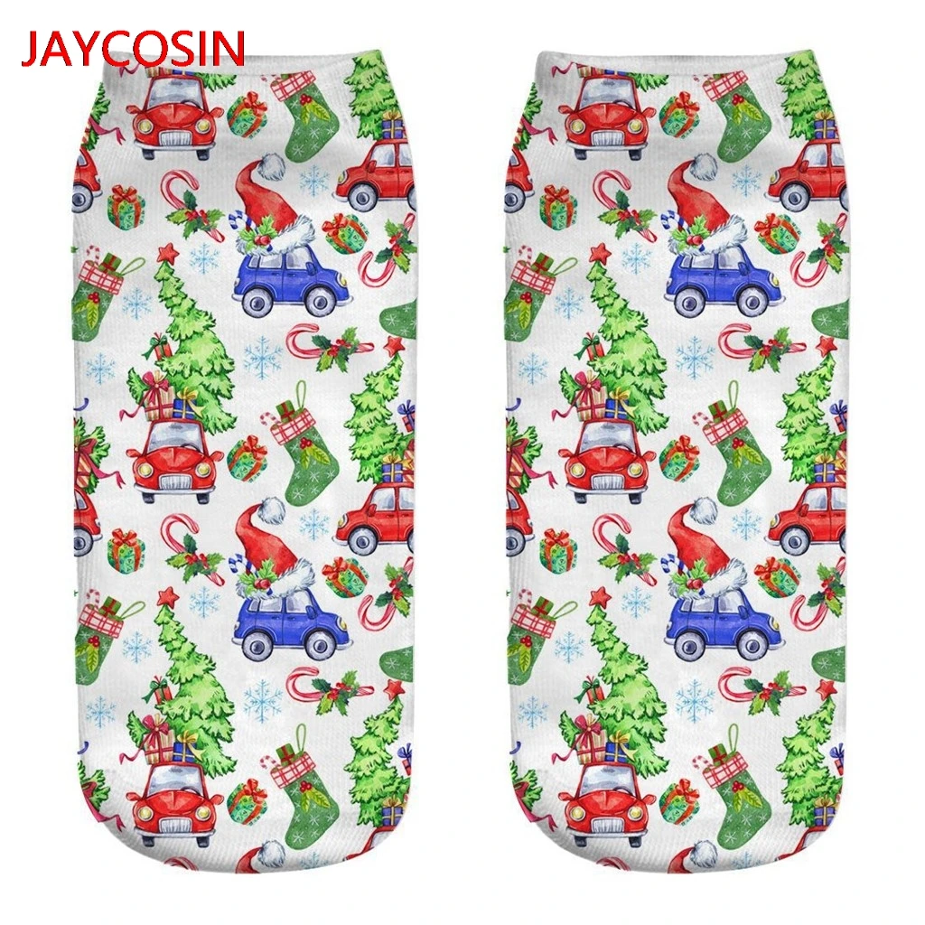 JAYCOSIN Socks Casual Work Business Socks 3D Christmas Santa Elk Printing Medium Sports Socks L500912