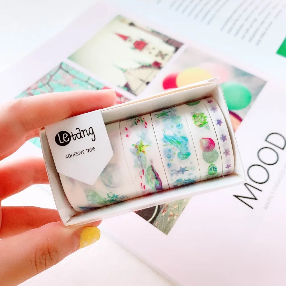 5 шт./компл. лента washi вишня наклейки «Цветы» для скрапбукинга милые washitape в виде кошачьей лапки, малярный скотч papelaria лента фарфор