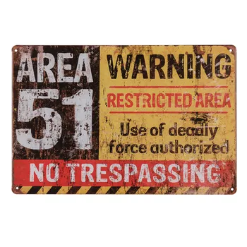

DL- Funny Outdoor Decor Poster Area 51 No Trespassing Military Vintage Metal Yard Sign