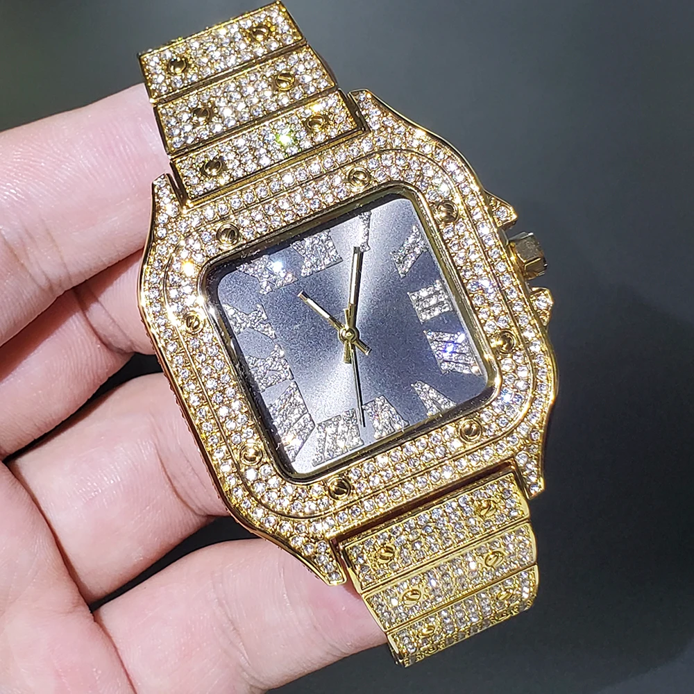 Black Dial Roman Number Luxury Men Wrist Watch Business Gold Stainless Steel Strap Square Calendar Quartz For | Наручные часы